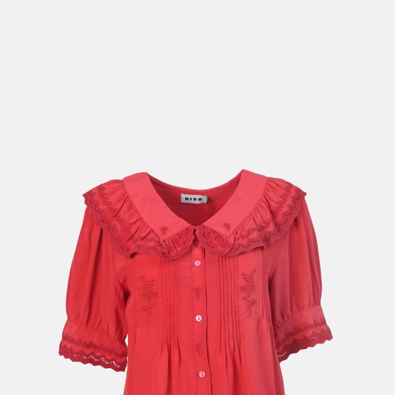 Oriasa Embroidered Poppy Top – Quince Style with Pansy Details